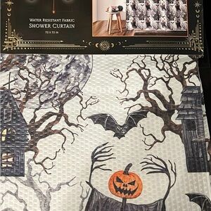 Halloween Shower Curtain with Bat and Pumpkin Design